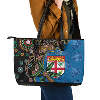 Fijian and Australian Culture Together Leather Tote Bag Aboriginal Art and Tapa Motifs with Kangaroo and Palm Tree LT03 - Polynesian Pride