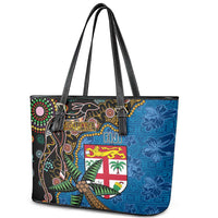 Fijian and Australian Culture Together Leather Tote Bag Aboriginal Art and Tapa Motifs with Kangaroo and Palm Tree LT03 - Polynesian Pride