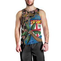 Fijian and Australian Culture Together Men Tank Top Aboriginal Art and Tapa Motifs with Kangaroo and Palm Tree LT03 - Polynesian Pride