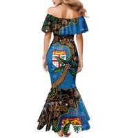 Fijian and Australian Culture Together Mermaid Dress Aboriginal Art and Tapa Motifs with Kangaroo and Palm Tree LT03 - Polynesian Pride
