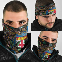 Fijian and Australian Culture Together Neck Gaiter Aboriginal Art and Tapa Motifs with Kangaroo and Palm Tree LT03 - Polynesian Pride