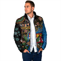 Fijian and Australian Culture Together Padded Jacket Aboriginal Art and Tapa Motifs with Kangaroo and Palm Tree LT03 - Polynesian Pride