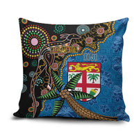Fijian and Australian Culture Together Pillow Cover Aboriginal Art and Tapa Motifs with Kangaroo and Palm Tree LT03 Black - Polynesian Pride