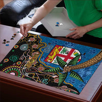 Fijian and Australian Culture Together Puzzle Aboriginal Art and Tapa Motifs with Kangaroo and Palm Tree LT03 - Polynesian Pride
