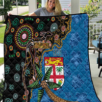 Fijian and Australian Culture Together Quilt Aboriginal Art and Tapa Motifs with Kangaroo and Palm Tree LT03 Black - Polynesian Pride