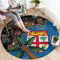 Fijian and Australian Culture Together Round Carpet Aboriginal Art and Tapa Motifs with Kangaroo and Palm Tree LT03 - Polynesian Pride