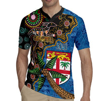 Fijian and Australian Culture Together Rugby Jersey Aboriginal Art and Tapa Motifs with Kangaroo and Palm Tree LT03 - Polynesian Pride