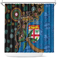 Fijian and Australian Culture Together Shower Curtain Aboriginal Art and Tapa Motifs with Kangaroo and Palm Tree LT03 Black - Polynesian Pride