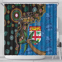 Fijian and Australian Culture Together Shower Curtain Aboriginal Art and Tapa Motifs with Kangaroo and Palm Tree LT03 - Polynesian Pride