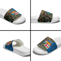 Fijian and Australian Culture Together Slide Sandals Aboriginal Art and Tapa Motifs with Kangaroo and Palm Tree LT03 - Polynesian Pride