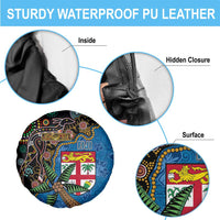 Fijian and Australian Culture Together Spare Tire Cover Aboriginal Art and Tapa Motifs with Kangaroo and Palm Tree LT03 - Polynesian Pride