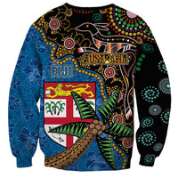 Fijian and Australian Culture Together Sweatshirt Aboriginal Art and Tapa Motifs with Kangaroo and Palm Tree LT03 - Polynesian Pride