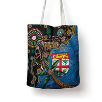 Fijian and Australian Culture Together Tote Bag Aboriginal Art and Tapa Motifs with Kangaroo and Palm Tree LT03 - Polynesian Pride