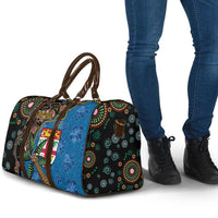Fijian and Australian Culture Together Travel Bag Aboriginal Art and Tapa Motifs with Kangaroo and Palm Tree LT03 - Polynesian Pride