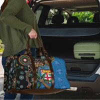 Fijian and Australian Culture Together Travel Bag Aboriginal Art and Tapa Motifs with Kangaroo and Palm Tree LT03 - Polynesian Pride