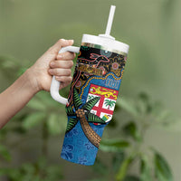Fijian and Australian Culture Together Tumbler With Handle Aboriginal Art and Tapa Motifs with Kangaroo and Palm Tree LT03 - Polynesian Pride