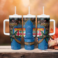 Fijian and Australian Culture Together Tumbler With Handle Aboriginal Art and Tapa Motifs with Kangaroo and Palm Tree LT03 - Polynesian Pride