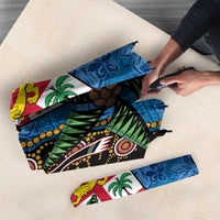 Fijian and Australian Culture Together Umbrella Aboriginal Art and Tapa Motifs with Kangaroo and Palm Tree LT03 - Polynesian Pride