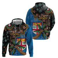 Fijian and Australian Culture Together Zip Hoodie Aboriginal Art and Tapa Motifs with Kangaroo and Palm Tree LT03 - Polynesian Pride