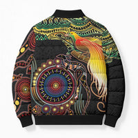 Papua New Guinea and Australia Together Bomber Puffer Jacket Bird of Paradise and Kangaroo Melanesian Aboriginal Motifs LT03 - Polynesian Pride
