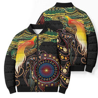 Papua New Guinea and Australia Together Bomber Puffer Jacket Bird of Paradise and Kangaroo Melanesian Aboriginal Motifs LT03 - Polynesian Pride