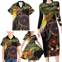 Papua New Guinea and Australia Together Family Matching Long Sleeve Bodycon Dress and Hawaiian Shirt Bird of Paradise and Kangaroo Melanesian Aboriginal Motifs - Polynesian Pride