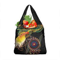 Papua New Guinea and Australia Together Grocery Bag Bird of Paradise and Kangaroo Melanesian Aboriginal Motifs LT03 1-pack One Size Black - Polynesian Pride