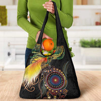 Papua New Guinea and Australia Together Grocery Bag Bird of Paradise and Kangaroo Melanesian Aboriginal Motifs LT03 - Polynesian Pride