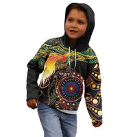 Papua New Guinea and Australia Together Kid Hoodie Bird of Paradise and Kangaroo Melanesian Aboriginal Motifs LT03 - Polynesian Pride