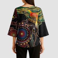 Papua New Guinea and Australia Together Kimono Sleeve Blouse Bird of Paradise and Kangaroo Melanesian Aboriginal Motifs LT03 - Polynesian Pride