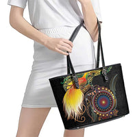 Papua New Guinea and Australia Together Leather Tote Bag Bird of Paradise and Kangaroo Melanesian Aboriginal Motifs LT03 - Polynesian Pride