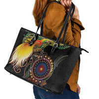 Papua New Guinea and Australia Together Leather Tote Bag Bird of Paradise and Kangaroo Melanesian Aboriginal Motifs LT03 - Polynesian Pride
