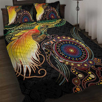 Papua New Guinea and Australia Together Quilt Bed Set Bird of Paradise and Kangaroo Melanesian Aboriginal Motifs LT03 Black - Polynesian Pride