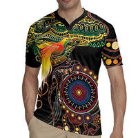 Papua New Guinea and Australia Together Rugby Jersey Bird of Paradise and Kangaroo Melanesian Aboriginal Motifs LT03 - Polynesian Pride