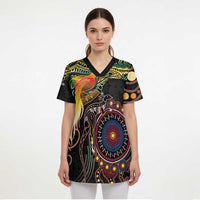 Papua New Guinea and Australia Together Scrub Top Bird of Paradise and Kangaroo Melanesian Aboriginal Motifs LT03 - Polynesian Pride