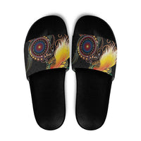 Papua New Guinea and Australia Together Slide Sandals Bird of Paradise and Kangaroo Melanesian Aboriginal Motifs LT03 Black - Polynesian Pride