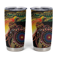 Papua New Guinea and Australia Together Tumbler Cup Bird of Paradise and Kangaroo Melanesian Aboriginal Motifs LT03 Black - Polynesian Pride