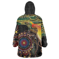 Papua New Guinea and Australia Together Wearable Blanket Hoodie Bird of Paradise and Kangaroo Melanesian Aboriginal Motifs LT03 - Polynesian Pride