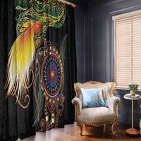 Papua New Guinea and Australia Together Window Curtain Bird of Paradise and Kangaroo Melanesian Aboriginal Motifs LT03 - Polynesian Pride