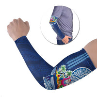 Hawaiian Mele Kalikimaka Arm Sleeves Funny Santa on Whale Island with Kakau Tattoos LT03 Set of 2 Blue - Polynesian Pride
