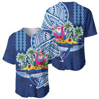 Hawaiian Mele Kalikimaka Baseball Jersey Funny Santa on Whale Island with Kakau Tattoos LT03 - Polynesian Pride