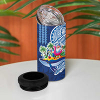 Hawaiian Mele Kalikimaka 4 in 1 Can Cooler Tumbler Funny Santa on Whale Island with Kakau Tattoos LT03 - Polynesian Pride