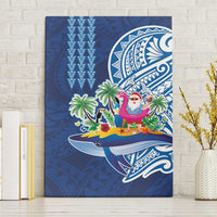 Hawaiian Mele Kalikimaka Canvas Wall Art Funny Santa on Whale Island with Kakau Tattoos LT03 Without Frame Blue - Polynesian Pride