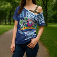 Hawaiian Mele Kalikimaka Cross Shoulder Shirt Funny Santa on Whale Island with Kakau Tattoos LT03 - Polynesian Pride