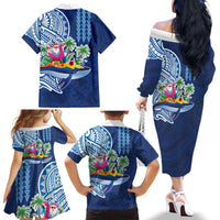 Hawaiian Mele Kalikimaka Family Matching Off The Shoulder Long Sleeve Dress and Hawaiian Shirt Funny Santa on Whale Island with Kakau Tattoos LT03 - Polynesian Pride