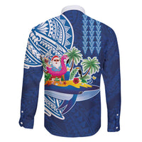 Hawaiian Mele Kalikimaka Family Matching Off Shoulder Short Dress and Hawaiian Shirt Funny Santa on Whale Island with Kakau Tattoos LT03 - Polynesian Pride