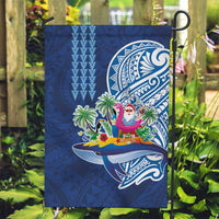 Hawaiian Mele Kalikimaka Garden Flag Funny Santa on Whale Island with Kakau Tattoos LT03 Garden Flag Blue - Polynesian Pride