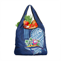 Hawaiian Mele Kalikimaka Grocery Bag Funny Santa on Whale Island with Kakau Tattoos LT03 1-pack One Size Blue - Polynesian Pride
