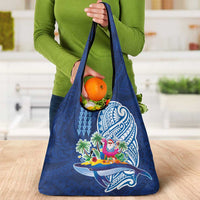 Hawaiian Mele Kalikimaka Grocery Bag Funny Santa on Whale Island with Kakau Tattoos LT03 - Polynesian Pride