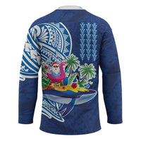 Hawaiian Mele Kalikimaka Hockey Jersey Funny Santa on Whale Island with Kakau Tattoos LT03 - Polynesian Pride